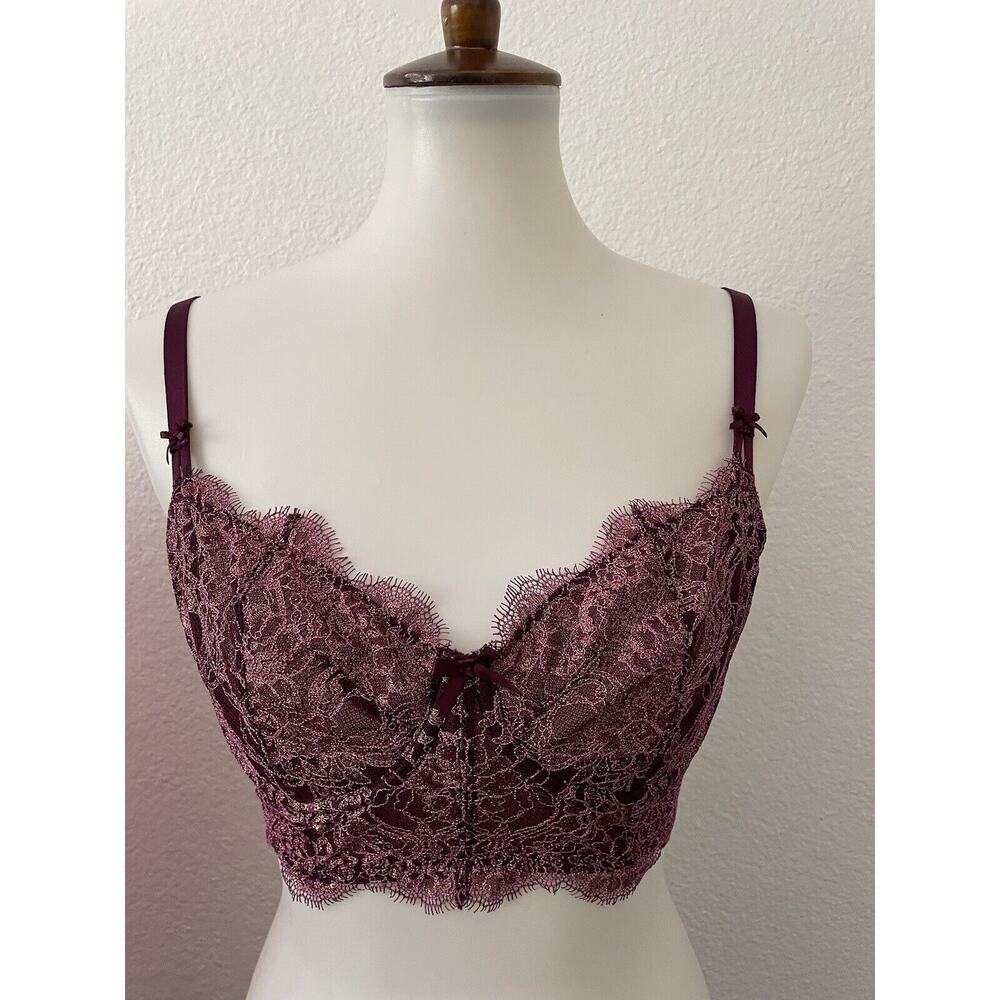 Victoria's Secret Lingerie Push Up Bra Floral Lace Metallic
